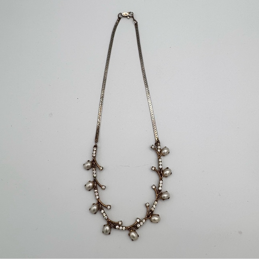 Silver & Gold Tone Rhinestone Faux Pearl Statement Necklace